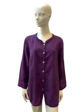Match Point USA Purple Linen Button Down Top Blouse